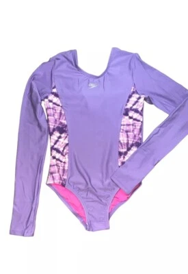 SPEEDO Sz S 7-8 Purple Tie Dye Girls Long Sleeve Swimsuit Rashguard Surf Boogie - Image 1 of 4