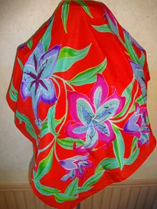Womens Liz Claiborne Scarf 29" Square Red Green Purple Flowers Lily Lilies - Picture 1 of 5