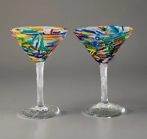 (2) Pier 1 Rainbow Confetti Martini Glass Hand Blown Cocktail Bar Ware Pier One - Picture 1 of 5