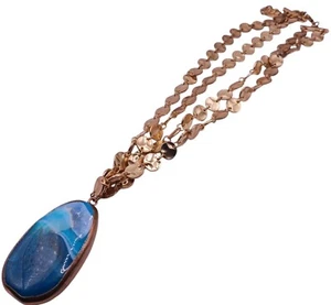 Jules B Necklace  Blue Stone Gold Tone 18" W/ext Double Stranded Designer  - Picture 1 of 5