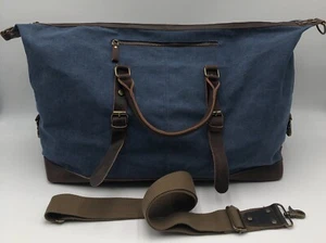 S-ZONE Blau Canvas Leder Duffle Overnight Weekender Schultertasche Neu - Bild 1 von 8