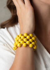Paparazzi-Jewelry, Tiki Tropicana - Black, Yellow Wood-Bracelets