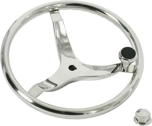 13-1/2" 3 Spoke Stainless Steel Boat Steering Wheel w 5/8"-18 Nut & Turning Knob - Picture 1 of 7