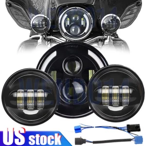For Harley Heritage Softail Classic 7" LED Headlight+Pair 4.5" Fog Passing Light - Picture 1 of 15