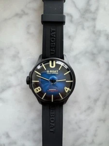 U-Boat Darkmoon Black PVD Blue Dial Black Rubber Strap Quartz Mens Watch 9020 - Picture 1 of 12