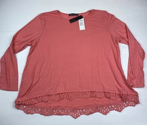 Zanzea Women's Plus Size 5XL Pink Long Sleeve Lace Hem Blouse NWT - Picture 1 of 8