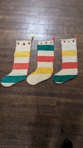 Set of 3 Vintage Old Primitive Handmade Wool Textile Christmas Stockings 20" - Picture 1 of 12