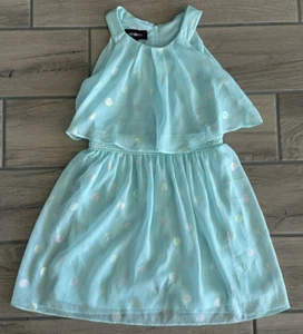 Amy Byer Girls Aqua with White Polka Dot Dress Decorative Trim at Waist Size 8 - Picture 1 of 8