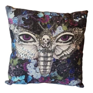 Mystical Death Head Moth Decorative Accent Pillow Sequins Gothic Decor Throw - Picture 1 of 8