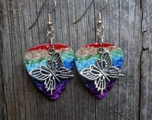 Butterfly Charm Guitar Pick Earrings - Pick Your Color - Picture 1 of 28