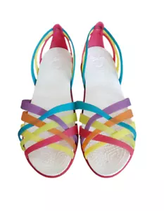 CROCS Isabella Huarache Rainbow Multi-Color Jelly Strappy Sandals Size 10 - Picture 1 of 11