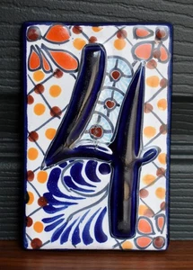 Handbemalte mexikanische Keramikfliese NUMMER "4" - Bild 1 von 3