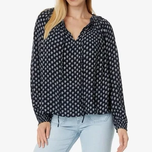 Faherty Women's Emery Lotus Floral Print Long Sleeve Blouse - Navy - Size XXS - Picture 1 of 7