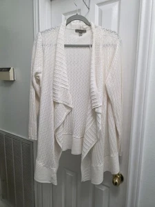 One A Women’s Asymmetrical Cardigan Ivory 3/4 Sleeve Draped XL lightweight - Picture 1 of 12