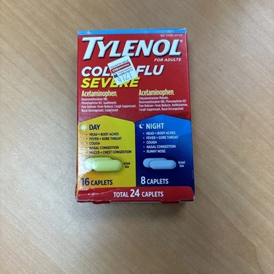 Tylenol Resfriado + Gripe Severo Día y Noche Comprimidos para Fiebre, Dolor, 24 unidades Ex.12/25 Foto 1 de 4