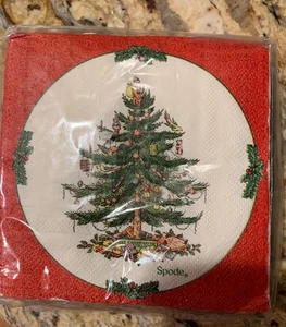 NEW Spode Christmas 40 Tree Paper Beverage Cocktail 3 Ply Napkins Red Border - Picture 1 of 3