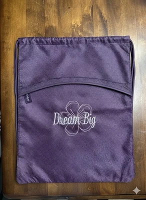 Thirty One Drawstring Cinch Bag Backpack Cinch Plum Gingham Pop "Dream Big"- - Image 1 of 4
