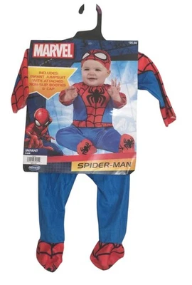 Marvel Spider-Man Infant 0-6 Months Fleece Jumpsuit with Attached Booties Hat Re - Image 1 of 3