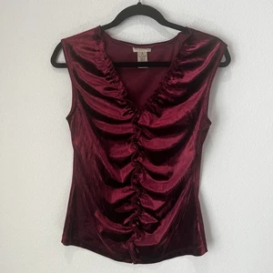 Camicetta top donna vintage Apostrofo velluto bordeaux affrettato taglia S Y2K stravagante - Foto 1 di 5