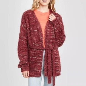 Knox Rose S Kleiner Strickpullover Gürtel Krawatte Taille Burgunderrot flauschige Strickjacke - Bild 1 von 7