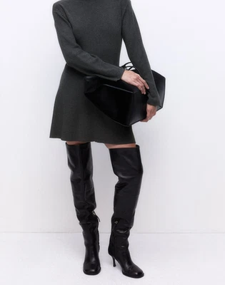 H&M basic chic black Sweater Pullover Mini Dress fine knit  crew long sleeve S - Image 1 of 4