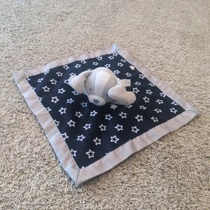 Carters Child of Mine Gray Puppy Dog Lovey Security Blanket Blue Stars Satin - Picture 1 of 3
