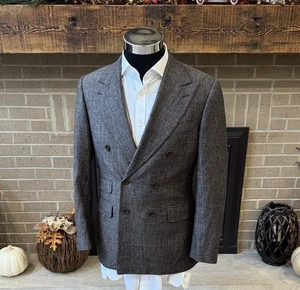 Canali Herren 36R grau braun 100 % Wolle zweireihig Flanell Sport Mantel EUC - Bild 1 von 9