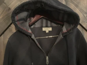 Burberry Hoodie Herren Medium Schwarz Full Zip Karo Karo Kapuze Baumwolle Logo - Bild 1 von 9