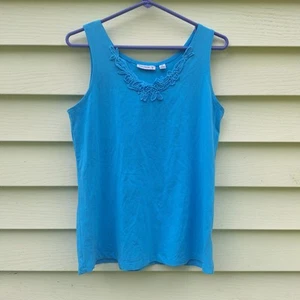 Camiseta sin mangas Susan Graver tejida líquida para mujer City Vibes talla M encaje Y2K elástico maduro - Imagen 1 de 6