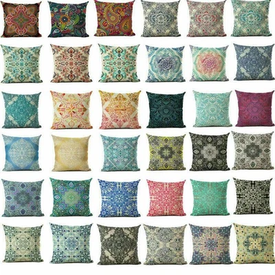 Decor Cover Vintage Boho Sofa Case Cushion 18"*18" pillow Pattern Cotton Linen - Image 1 of 4