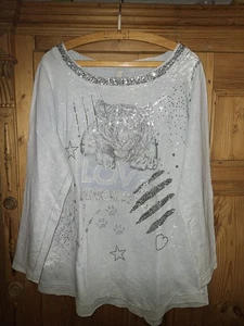 Tredy eisblau graublau Tiger Langarmshirt Gr. 42 Sweatshirt Glitzer Pailletten - Bild 1 von 7