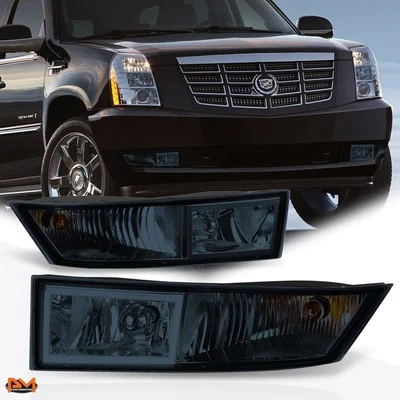 For 07-14 Cadillac Escalade ESV/EXT Smoked Lens Fog Light/Lamp W/Bezel+Bulb Pair - Image 1 of 4