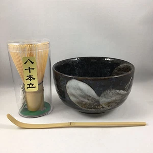 Japanese Arahake Matcha Bowl Whisk Chashaku Scoop Tea Ceremony Set Made in Japan - Picture 1 of 1