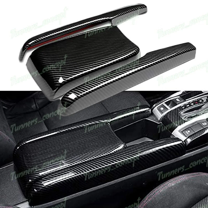 碳纤维风格内部扶手箱盖中控台适用于 16-21 本田思域 — 第 1/4 张图片