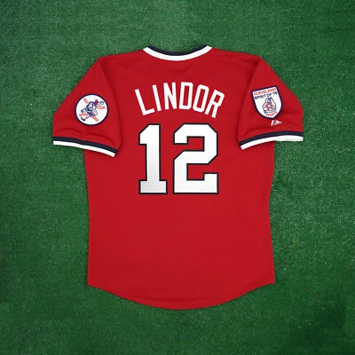 Francisco Lindor 1976 Cleveland Indians Cooperstown Men's Red Jersey w/ Patch - Image 1 of 4