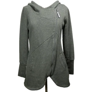 Mondetta Asymmetrical-Zip Fleece Lined Hoodie Jacket Pockets Thumbholes Gray M - Picture 1 of 24