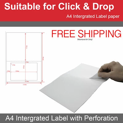 Integrated Labels Royal Mail Click & Drop Invoice Paper A4 Sheet S19 105mmx160mm