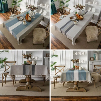 Rectangle Modern Wedding Party Tablecloth Tassel Table Cloth Cover Dinner Decor - Image 1 of 4