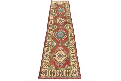Tapete oriental tribal Kazak Runner 2’7” x 9’8” lã vermelha com nós à mão - Imagem 1 de 4