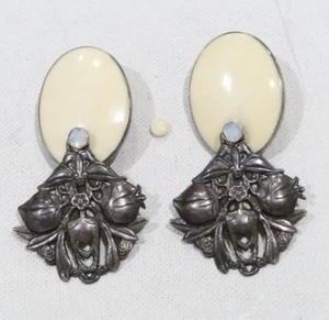 Orecchini pendenti OOAK Designer Tulla Booth osso sterling e grandi Art Nouveau 925 - Foto 1 di 9