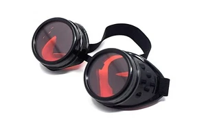 Steampunk Goggles Black with Red Lenses Cyber Vintage Retro Welding Glasses UK - Picture 1 of 4