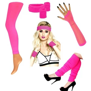 Krautwear PINK Schweißbänder Stirnband Beinstulpen Handschuhe Leggings 80er 90er - Imagen 1 de 10