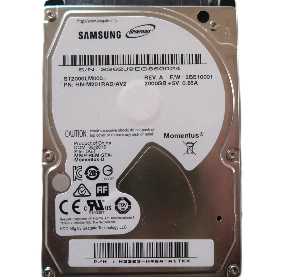 Samsung ST2000LM003 HN-M201RAD/AV2 H3263-H46A 2BE10001 (S362) 2.5" 2TB AUG2015 - Image 1 of 1