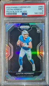 Panini Chronicles Justin Herbert RC Prizm 2020 negro-plateado #PB3 PSA como nuevo 9 raro - Imagen 1 de 2