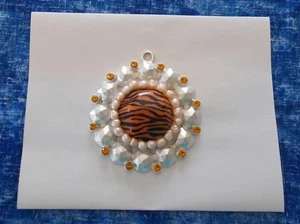 Orange/Black Tiger Print Circular Pendant - Picture 1 of 2