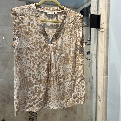 Halogen Womens Sleeveless Boxy Top Pleated Front Silk Blend Abstract Brown Small - Image 1 of 4