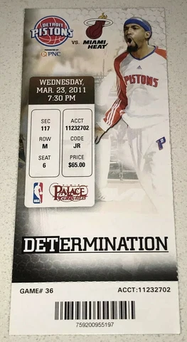 Miami Heat NBA Pistons 3/23/11 Ticket Stub Bosh Wade Lebron James Win Away Game Cover