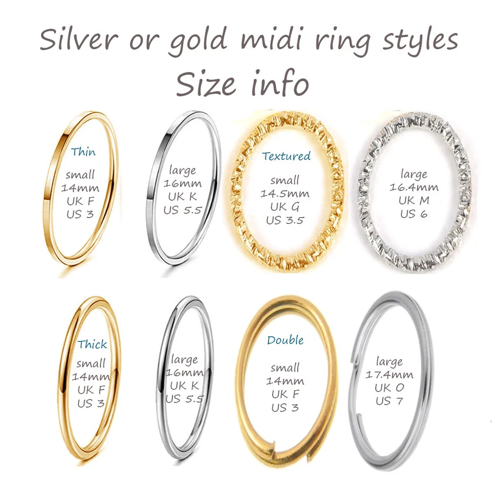 Various Midi Stacking Knuckle Mid Rings Gold Silver Small Large Set of 5 or 10  - Image 1 of 4
