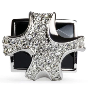 FASHION COCKTAIL LARGE RING US SIZE 7 RHODIUM PLATED CRYSTAL BLACK SQUARE - Picture 1 of 2
