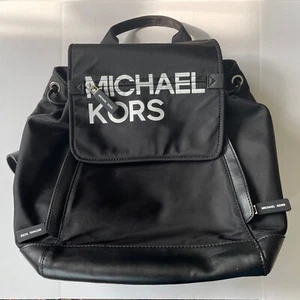 MICHAEL KORS PHOEBE MEDIUM FLAP DRAWSTRING BACKPACK BAG BLACK NON-LEATHER VEGAN - Picture 1 of 11